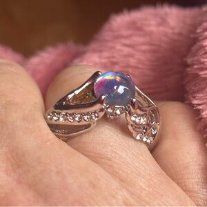 Elegant Silver Plated Elevated Blue Moonstone Ring Gemstone Ring Size 9